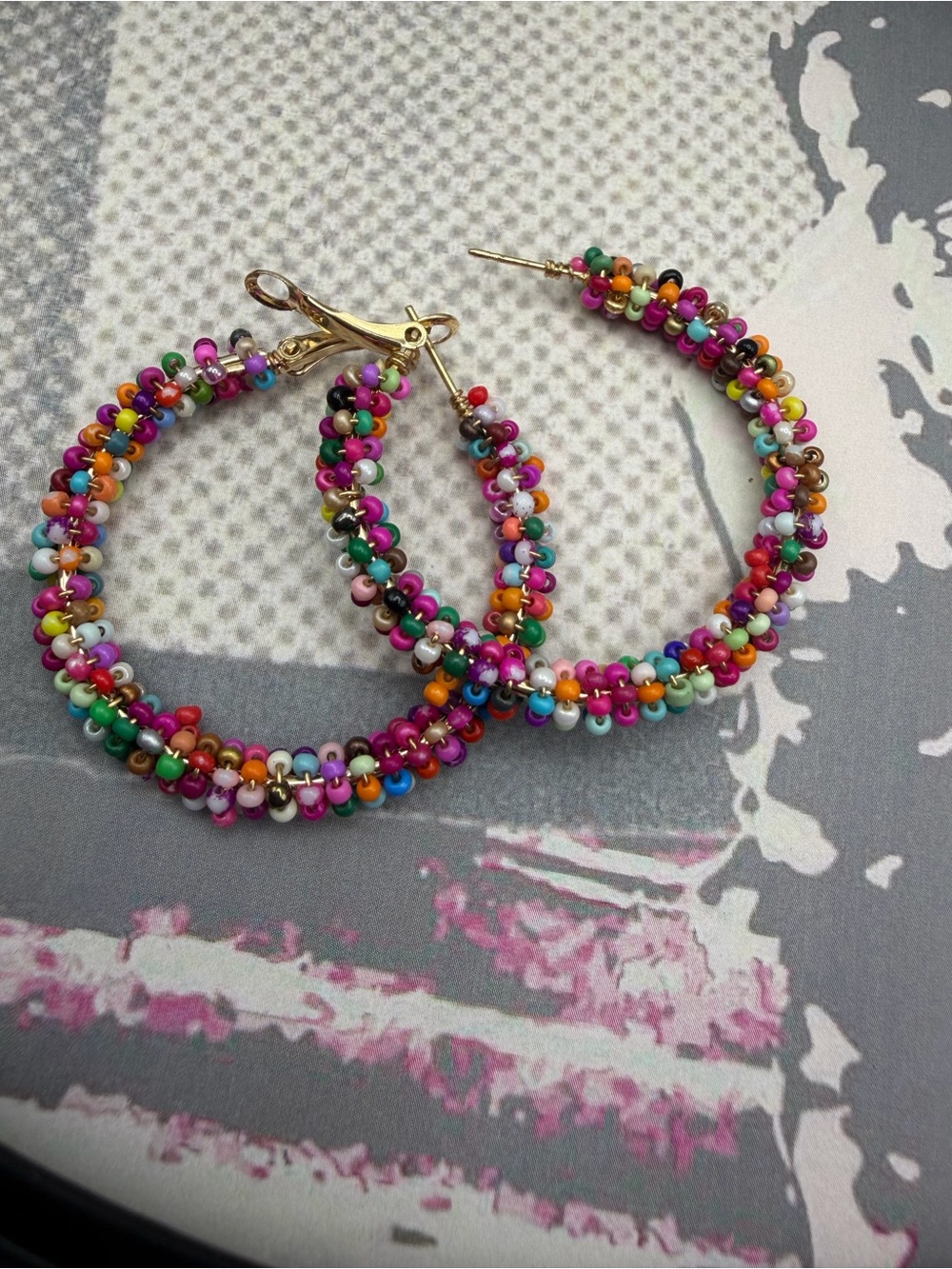 Large Multicolor Beaded Hoop Earrings